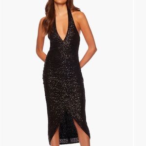 Susana Monaco black sequin halter dress
